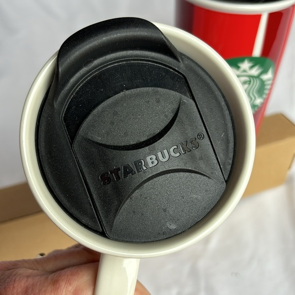 Starbucks Holiday Set of 2 Ceramic Coffee Cups with Lids. - Picture 3 of 7
